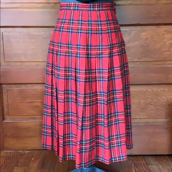 Vintage Dresses & Skirts - Vintage Tartan Plaid Pleated Wool Long Skirt